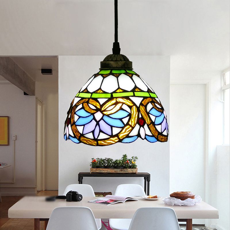 Tiffany Style Bell Shade Pendant Light Single Hand Cut Verre Suspension Lightture