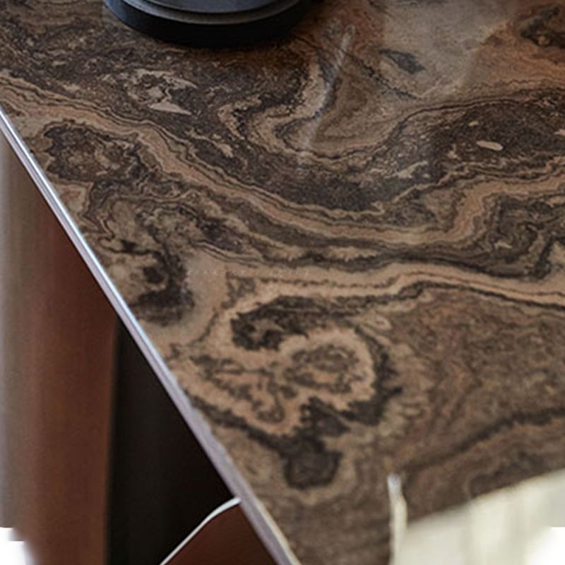 Contemporary Sintered Stone Side End Table with Metal Abstract Base