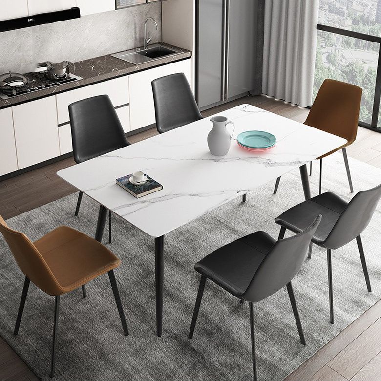 Minimalist Dining Table Set with Sintered Stone Dining Table and Upholstered Chairs