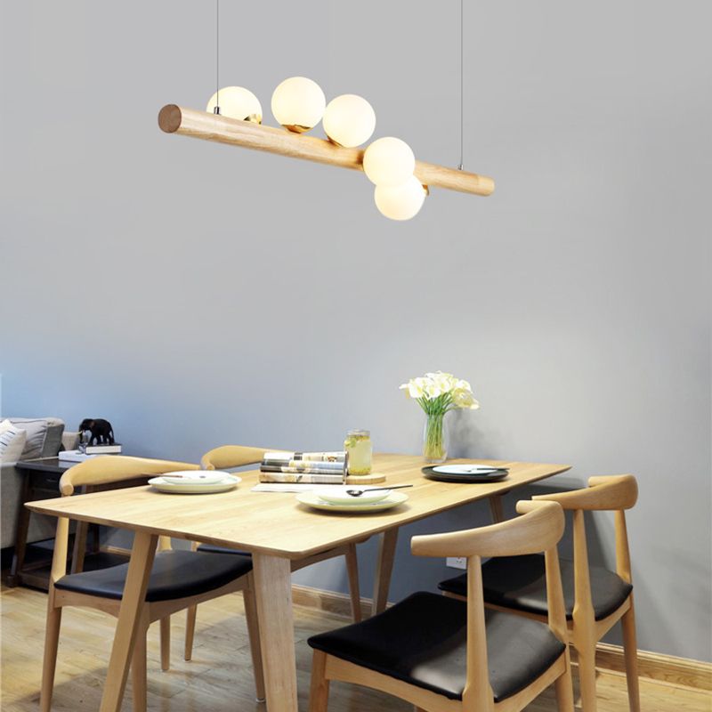 Modern Wood Island Lights Multi-Head Restaurant Hanging Lamp met Globe Glass Shade