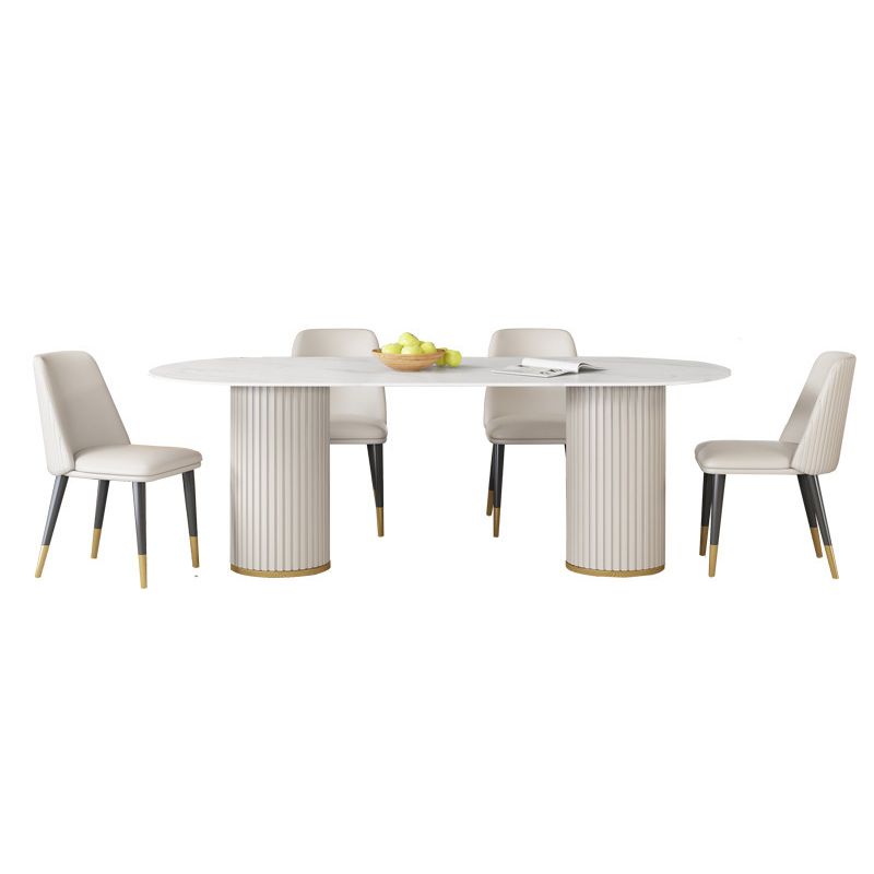 Metal Contemporary Oval Dining Table Sintered Stone Top Table for Home