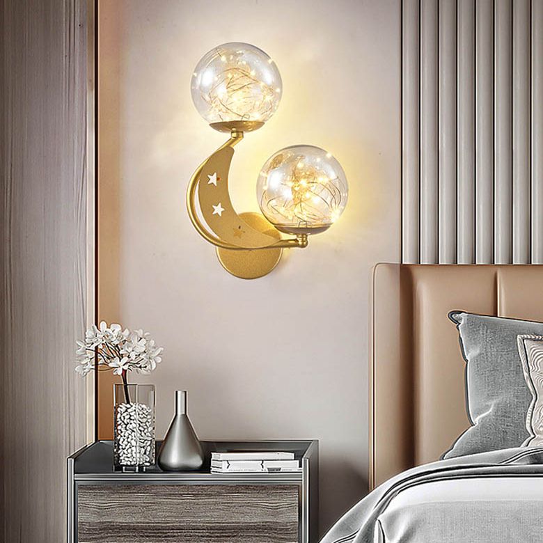 Modern Creative LED Wall Sconce Wrought Iron Globe Wall Lamp with Clear Glass Shade