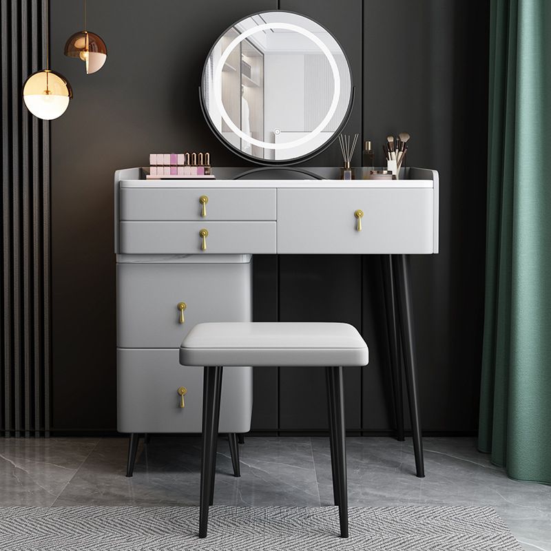 Modern Stone Top Vanity Makeup Dressing Table Stool Set Grey Stool