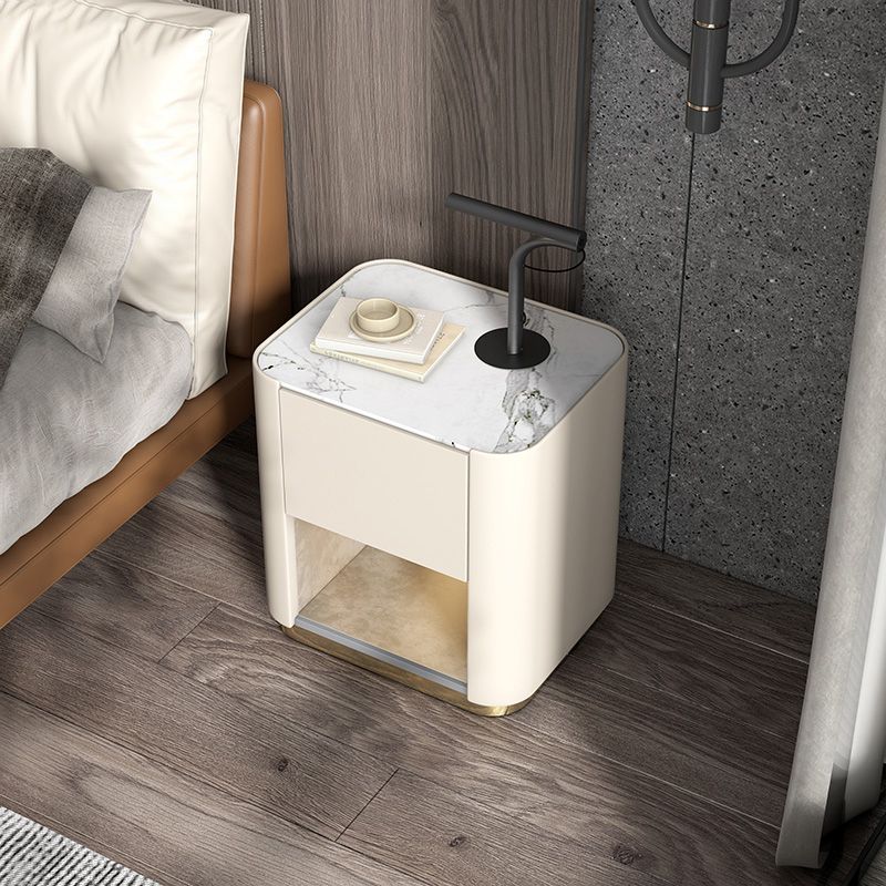 Contemporary Stone Top 1-Drawer, 1 Shelf Nightstand 21.65" Tall Nightstand
