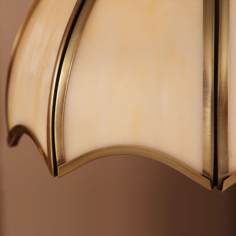 European Style Umbrella-shape Table Lamp Copper Desk Lamp with Glass Shade for Bedside
