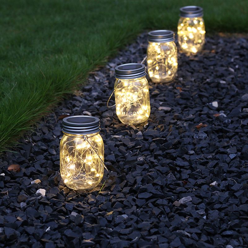 Mason Jar LED Suspension Light Decorative Clear Glass Outdoor Solar Pendant Light Fixture, 4 Pcs