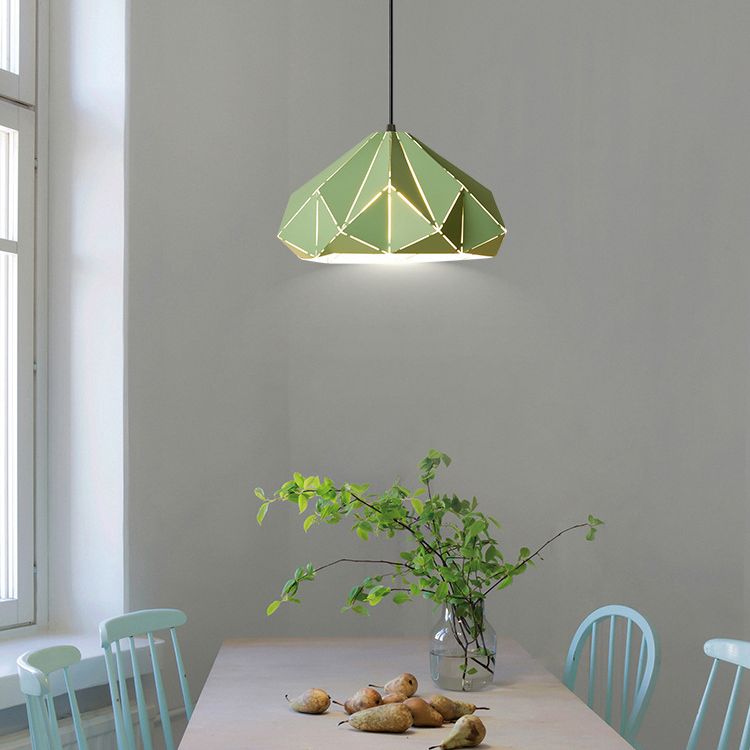 Geometric Shape Metal Hanging Lamp Nordic Macaroon Style 1-Light Pendant for Kitchen Bedroom