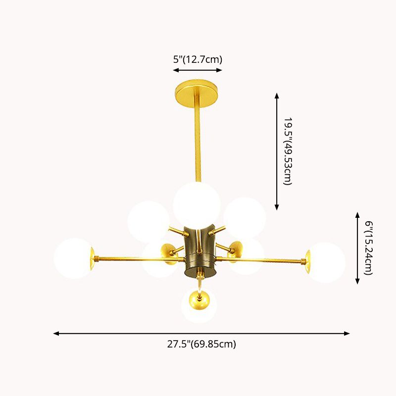 Golden Bedroom Molecular Shape Chandelier Milk White Glass Orb Nordic Simplicity Suspension Lighting Fixture