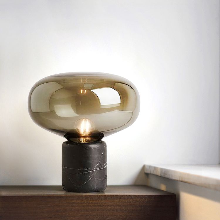 Modern Minimalist Table Lamp Marble Drum Indoor Table Light with Glass Shade