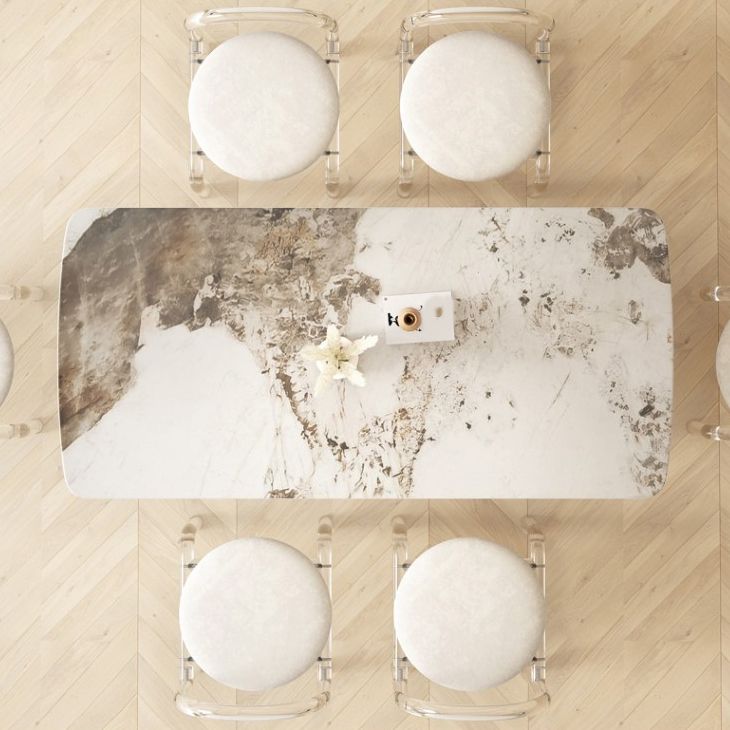 Glam Dining Table Set with Acrylic Base 1/5/7 Pcs Dinette Set with White Chairs