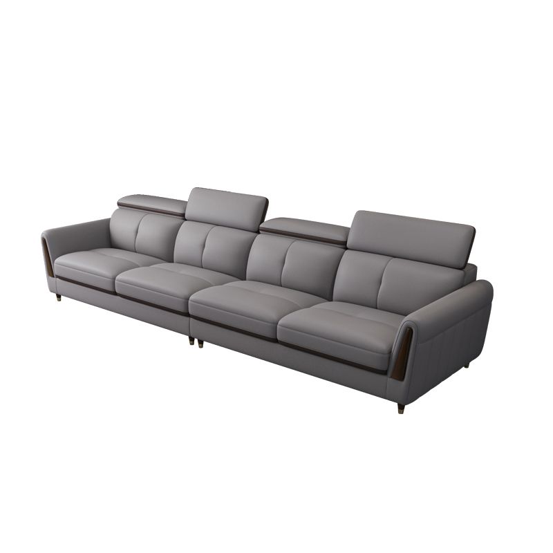 Scandinavian Stain-Resistant Genuine Leather Light-grey Sofa & Chaise