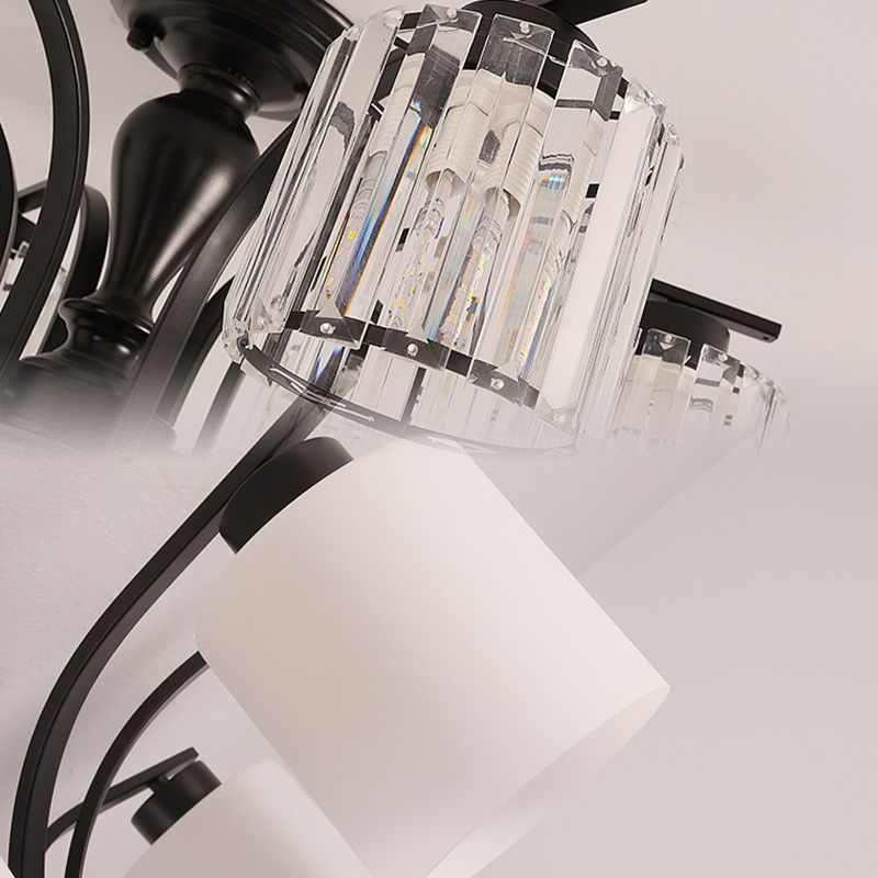 Cylindre en verre semi-flush Mount Noir Multi Light Traditional Plafond Light pour le salon