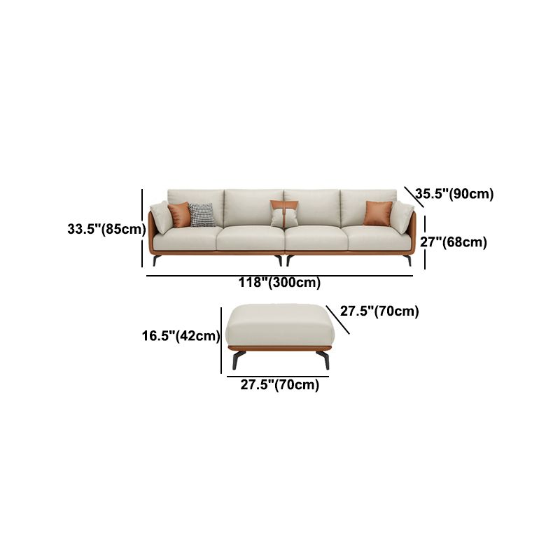Scandinavian Beige Removable Cushions Faux Leather Straight Arm Sofa/Sectionals
