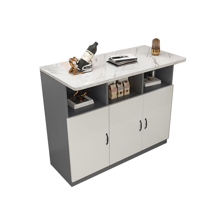 Modern Rectangle White Top Bar Dining Table with Storage for Living Room