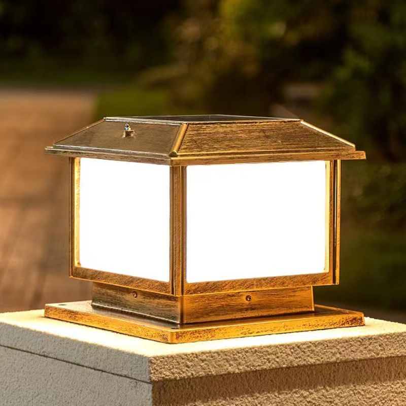 Contemporary Pillar Light Geometric LED Solar Lighting Fixture for Garden