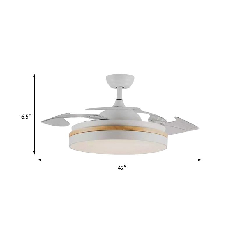 42 "W Acryl weiße Deckenlüfter Leichtkreis LED Minimalist Semi Flushmount mit 4 klaren Klingen für Wohnzimmer