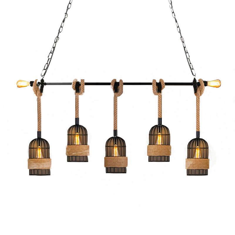 Cage Shape Pendant Lighting Modern Style Metal 1/3/5 Lights Hanging Lamp in Brown