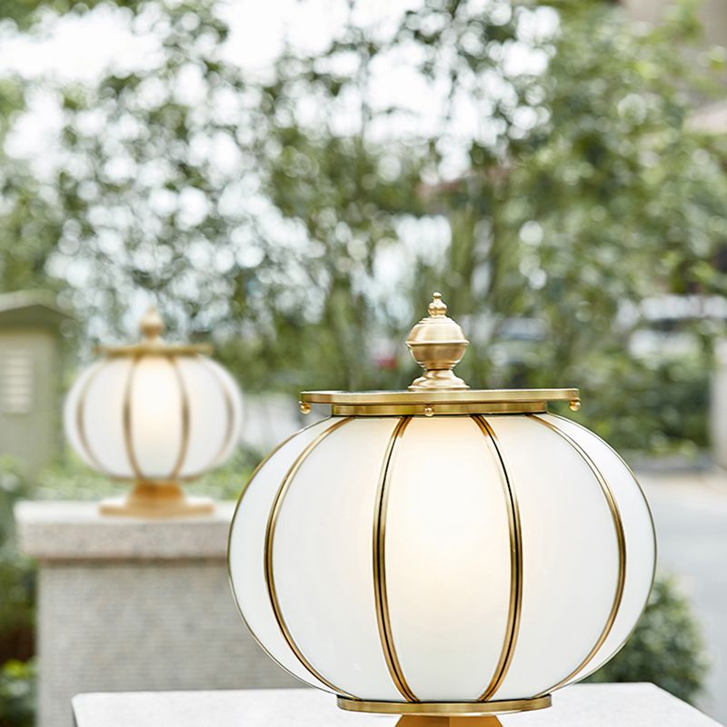 Round Shape Metal Solar Pillar Lamp Modern Style 1 Light Outdoor Light
