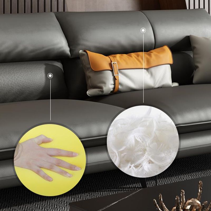 Glam Settee Genuine Leather Black Living Room Flared Arm Cushions Standard Sofa