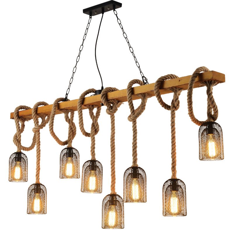 Beige Chandelier Lighting Fixture Vintage Style Metal Linear Island Pendant Light