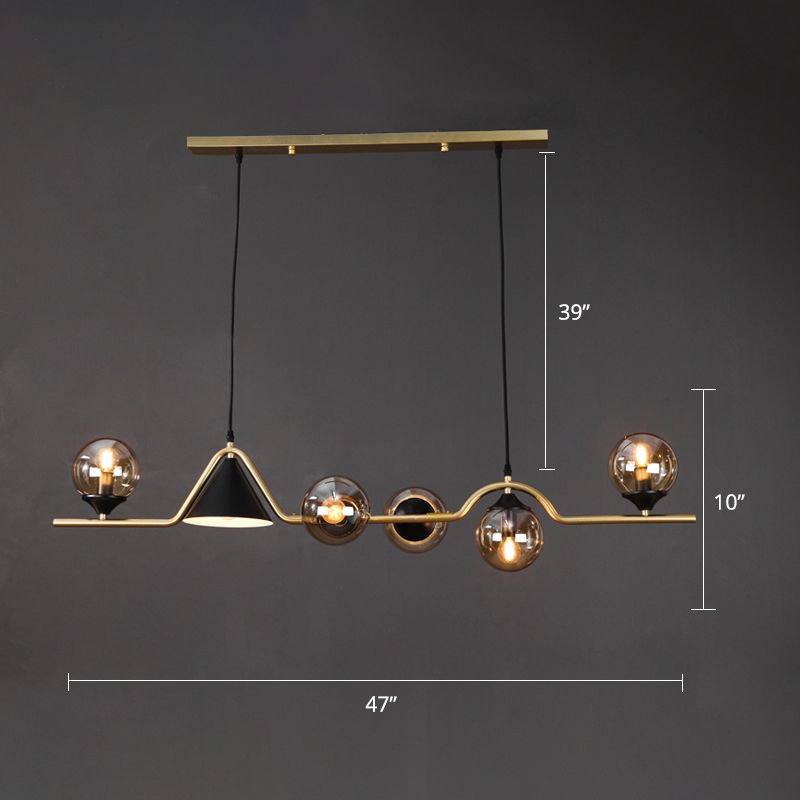 Cone and Ball Hanging Island Light Minimalist Metal Dining Room Pendant Lamp in Gold