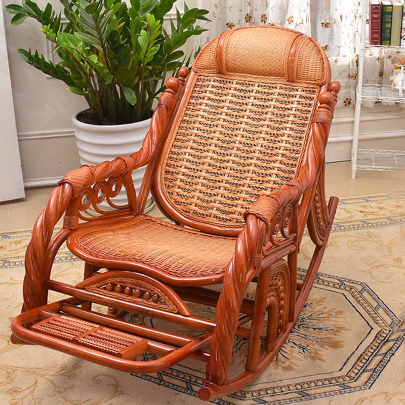 Traditional Spindle Rocking Chair Tobacco Finish with Pillow Rocker Chair Wicker