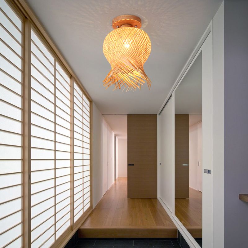 Asian Style Ceiling Lamp Bamboo Flush Mount Light for Hallway