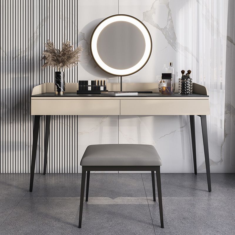 Contemporary Stone Top Vanity Set 2 Storage Drawers With Stool - 33.46" H
