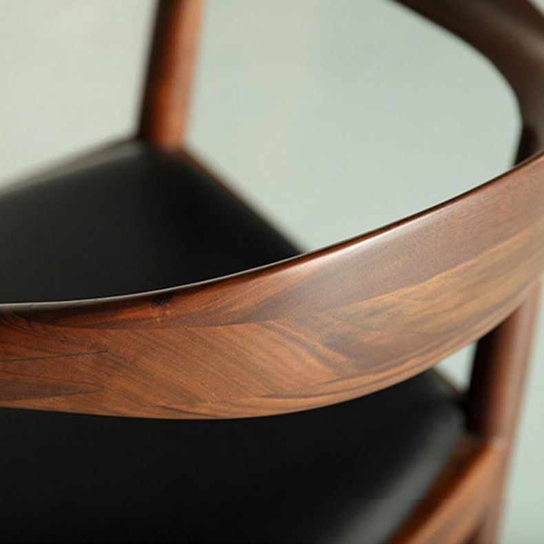 Contemporary Rubberwood Open Arm Chair Natural Leather Dining Chair