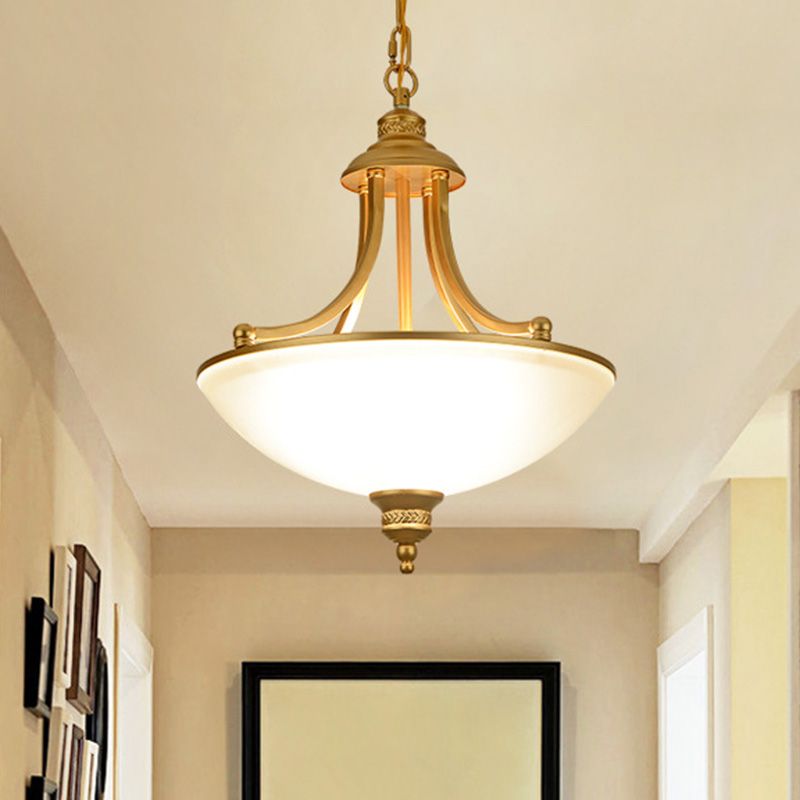 Inverted Dome Frost Glass Chandelier Light Classic 3 Heads Dining Room Pendant Light Fixture