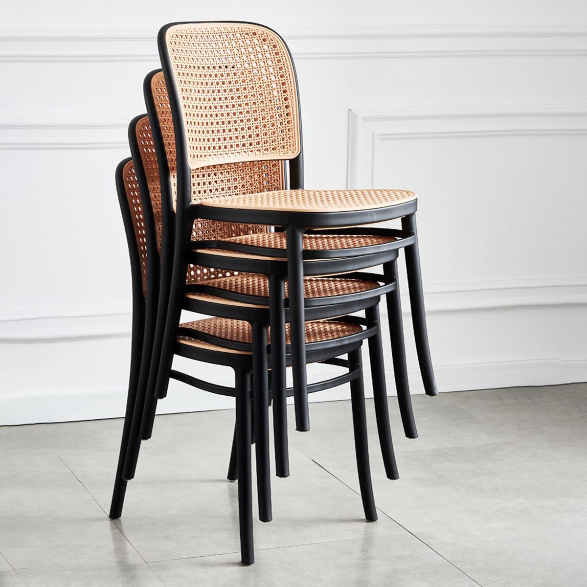 Chaises de salle à manger en osier de style tropical, chaise latérale de salle à manger à dossier ouvert pour la cuisine