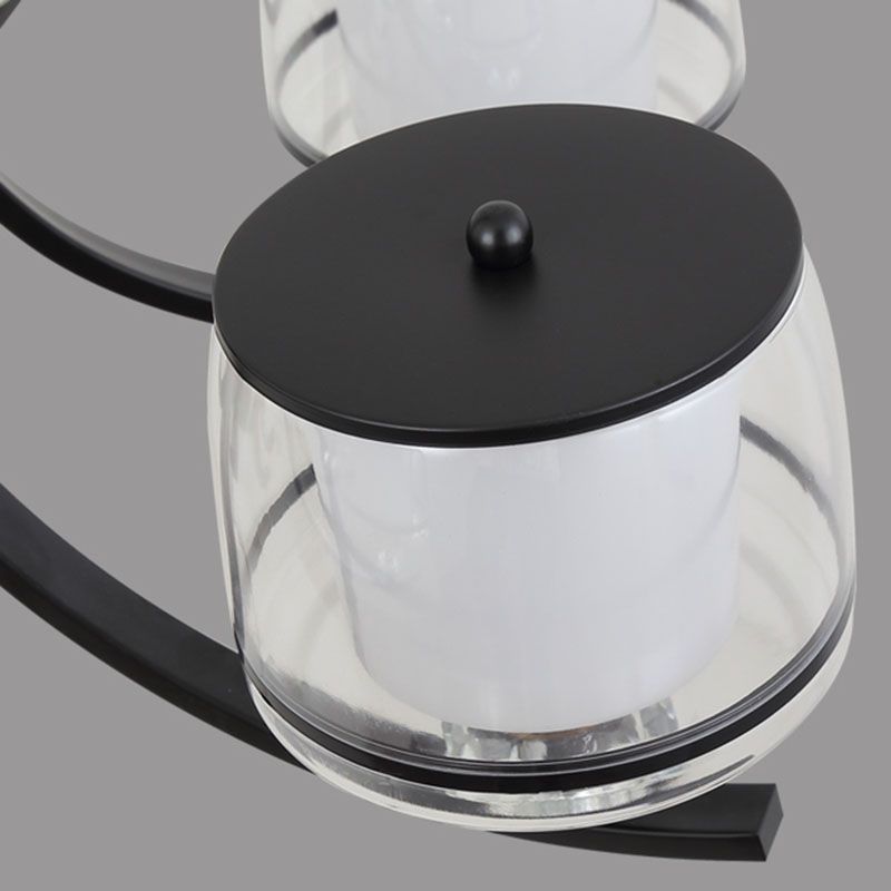 Iluminación colgante de cilindro dual Modernista Vidrio transparente y blanco Luz de lámpara de araña negra para sala de estar