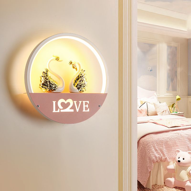 Nordic Style Iron Wall Light Round Shape LED Wall Lamp with Silica Gel Shade for Bedroom