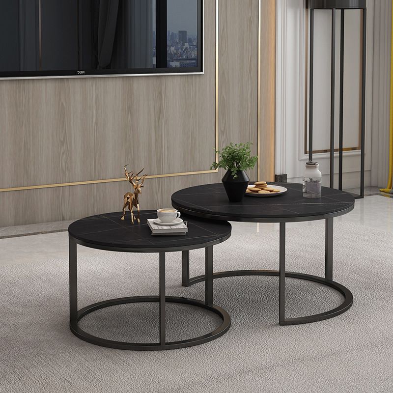 Modern Round Nesting Coffee Table with Steel Frame Base in Black