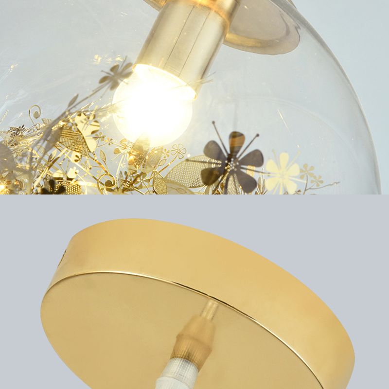 Flower Cluster Silhouette Design Glass Hanging Light Nordic Minimalism Style Globe Pendant Lamp for Bedroom