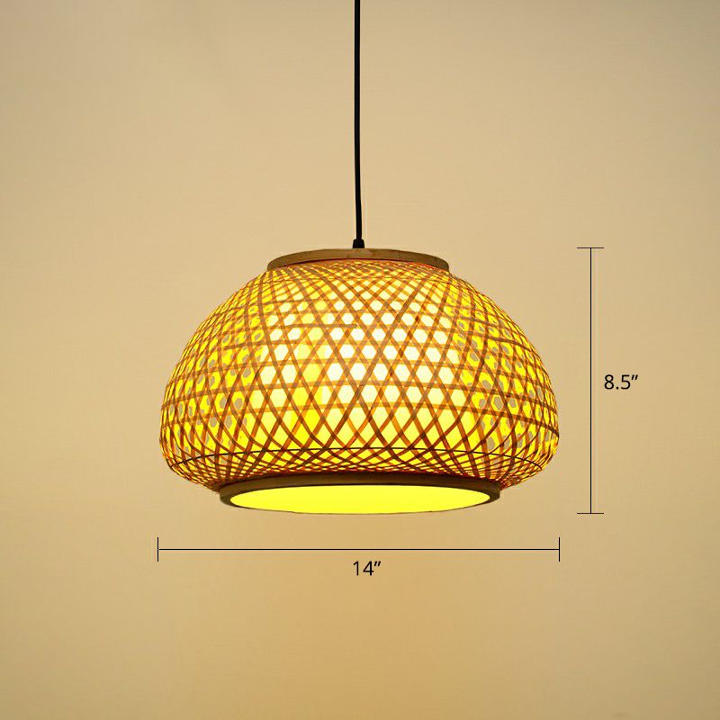 Wood Handcrafted Cage Pendant Light Asian 1 Head Bamboo Drop Lamp for Dining Room