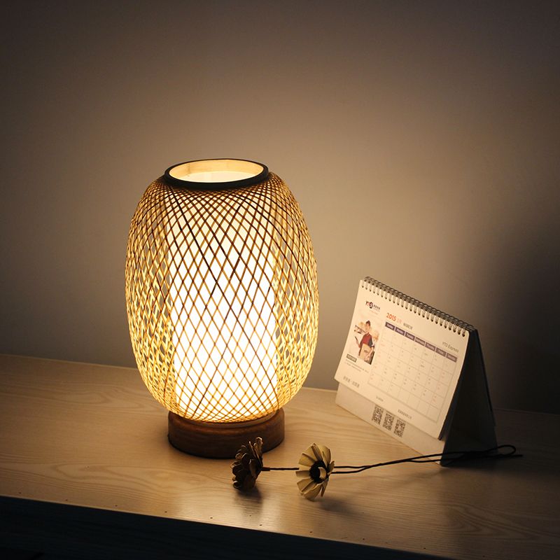 Lampada da scrivania Lanterna Bamboo giapponese 1 Testa BEIGE LIGHT CON BASE DI INGGIO