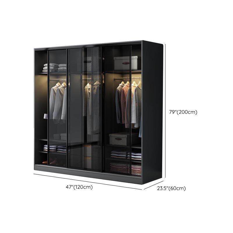 Black Wardrobe for Home Modern Style Cabinet with Glass Doors