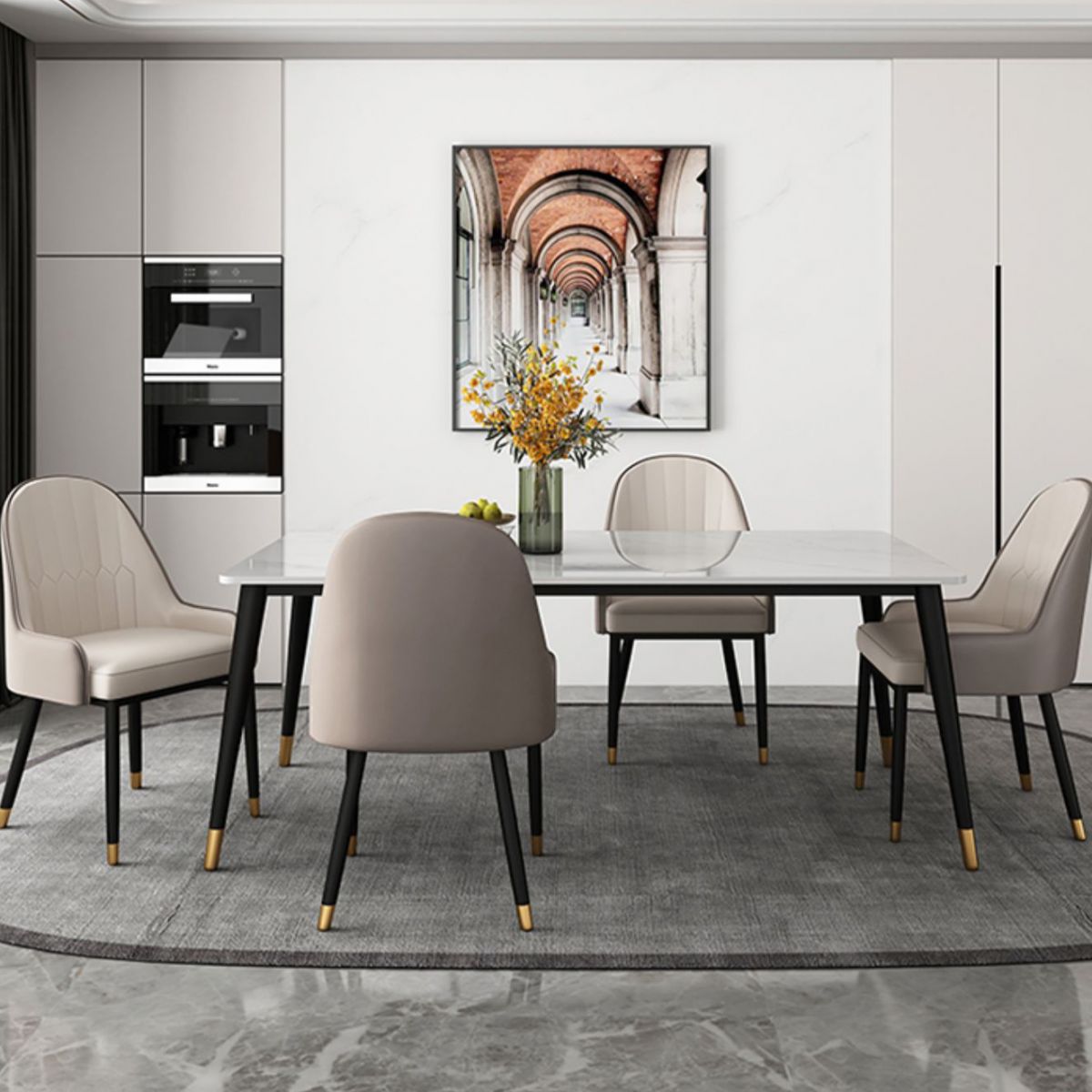 Simplicity Style 4 Legs Dining Site Table Stone Dining Room Furniture for Home Use