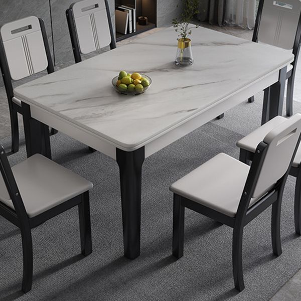 Mid-Century Rectangle Dining Table Sintered Stone Table with 4 Legs Base