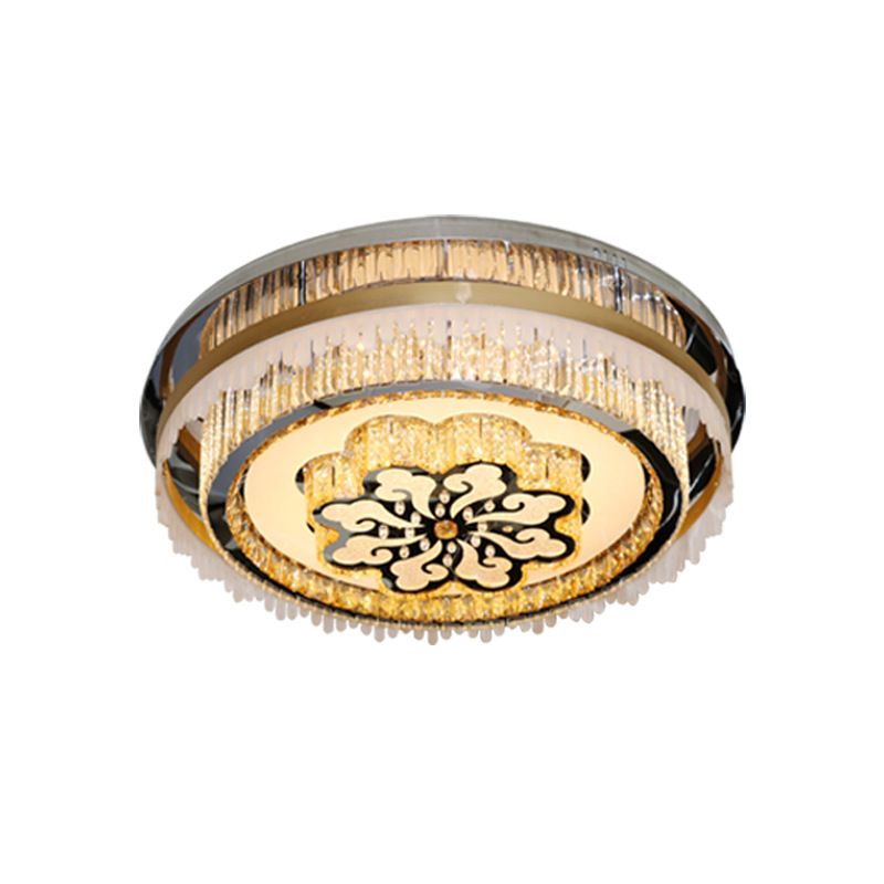 Clear Crystal Nickel Flush Light Circular LED Modern Close to Ceiling Lamp with Cloud Pattern