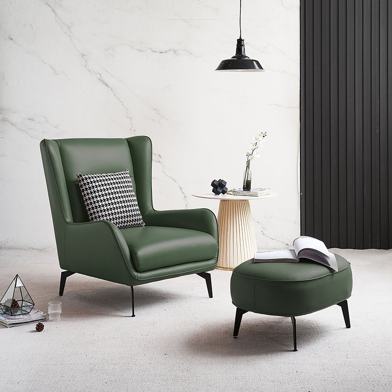 Genuine Leather Accent Chair 4 Legs Solid Color Room Chair for Living Room