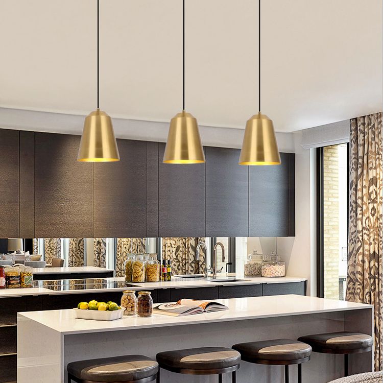 Metal Shaded Ceiling Pendant Light Contemporary Gold Suspension Pendant for Dinning Room