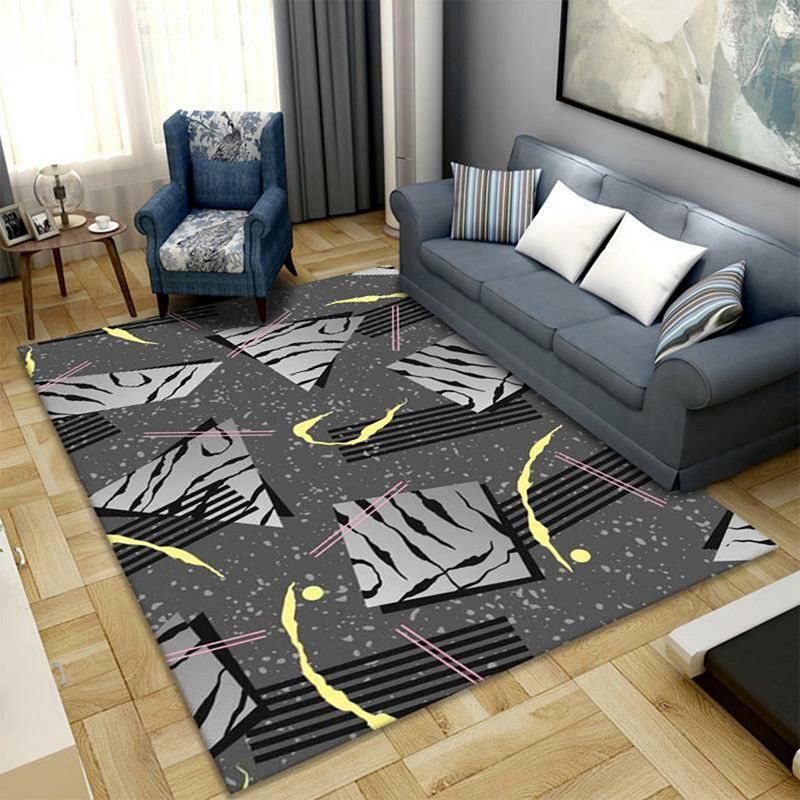 Donkergrijs modern tapijt polyester grafisch vloerkleed niet-slip achterste tapijt voor woonkamer