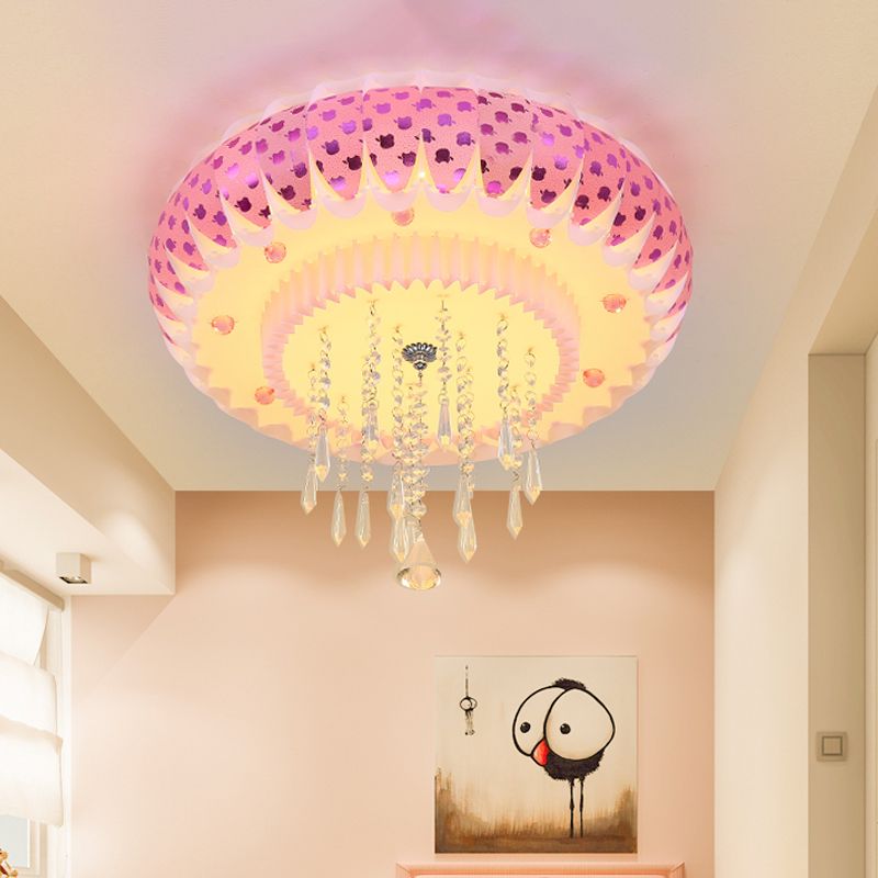 LED Clear Crystal Flush Mount Modernism Pink Finish Drum Shade Living Room Ceiling Flush