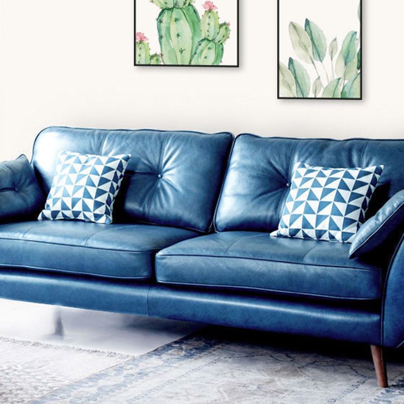33.46" Flared Arm Sofa with Tufted Split-Back Sofa, Blue Genuine Leather