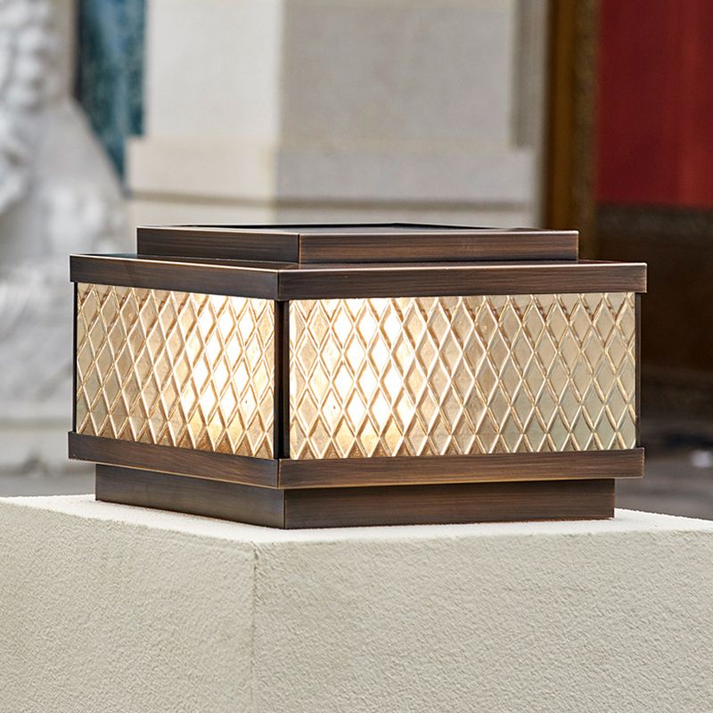 Contemporary Pillar Light Geometric LED Solar Lighting Fixture for Backyard