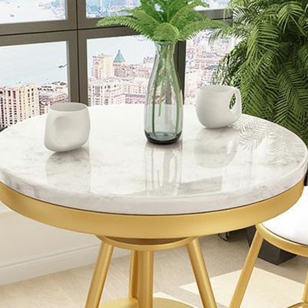 Glam 1/2/3/4/5 Pièces Ensemble de table à manger blanc-gold avec ensemble de dinette ronde en pierre