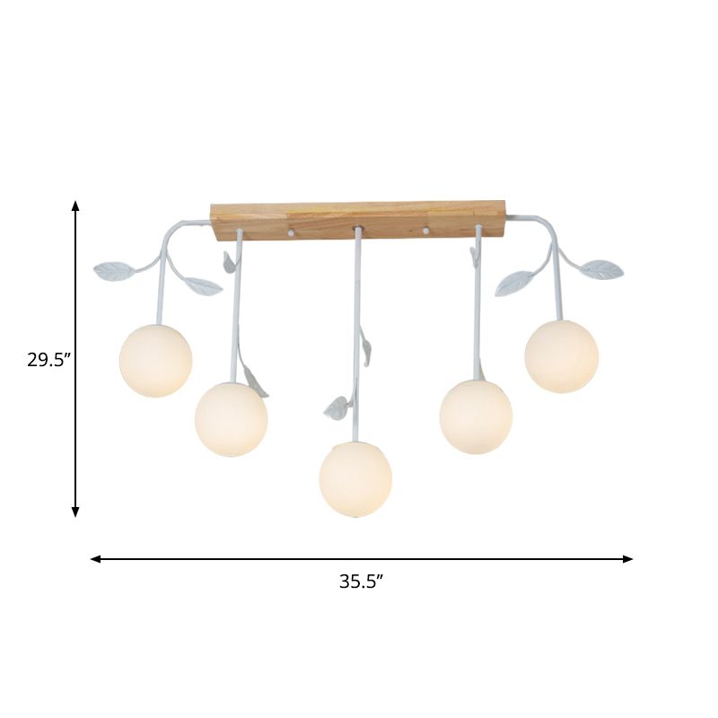 Lámpara de 3/5 luces Orb Island Light Modern Simple Glass Techo de vidrio con dosel de madera