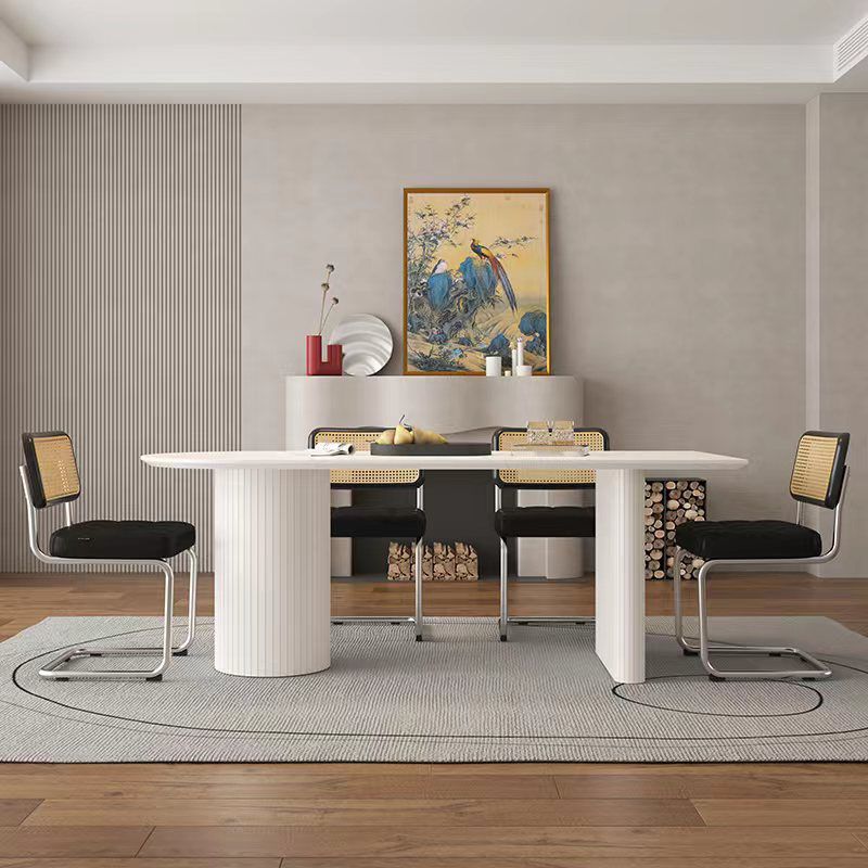 Sintered Stone Dining Table White Wooden Base Dinner Table for Dining Room
